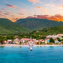 Caribbean seaside town at sunset